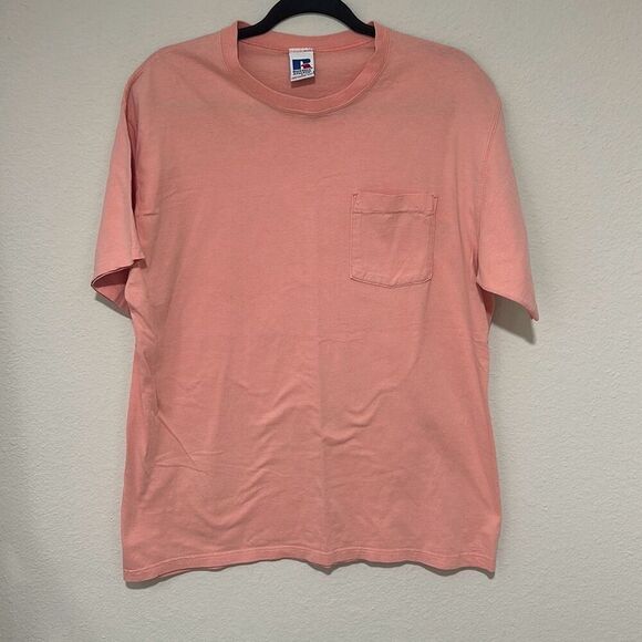Vintage 90’s Russell Athletic Mens Pink Classic Short Sleeve Pocket T Shirt Size - Picture 1 of 7